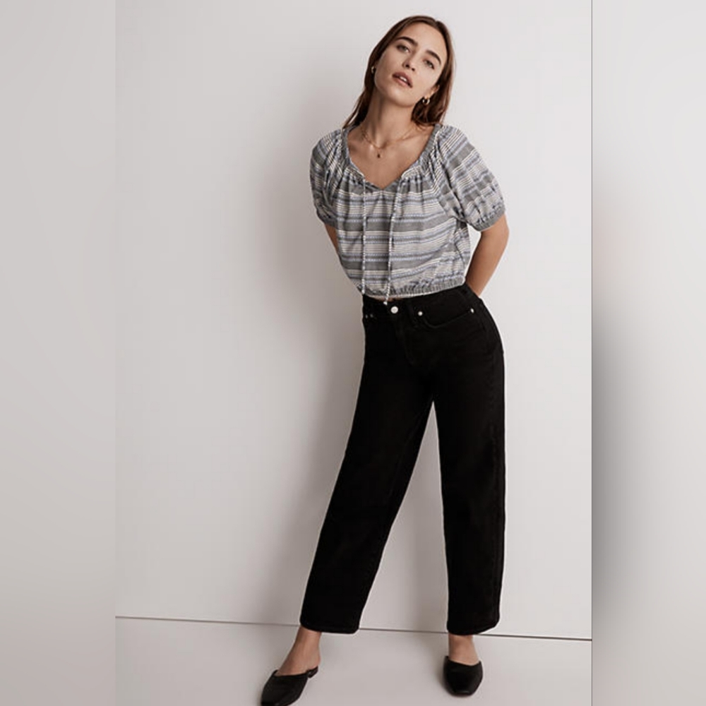 Madewell blue and white striped jacquard keyhole crop top - size S NWT